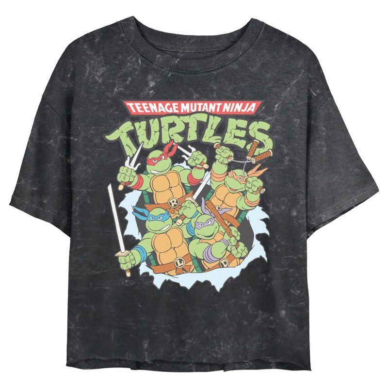 Juniors Womens Teenage Mutant Ninja Turtles Team in Action T-Shirt, 1 of 5
