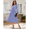 Women's V - Neck Ruffled Long Dress, Elegant Long - Sleeve Maxi Dress with Waist Accent - 3 of 4