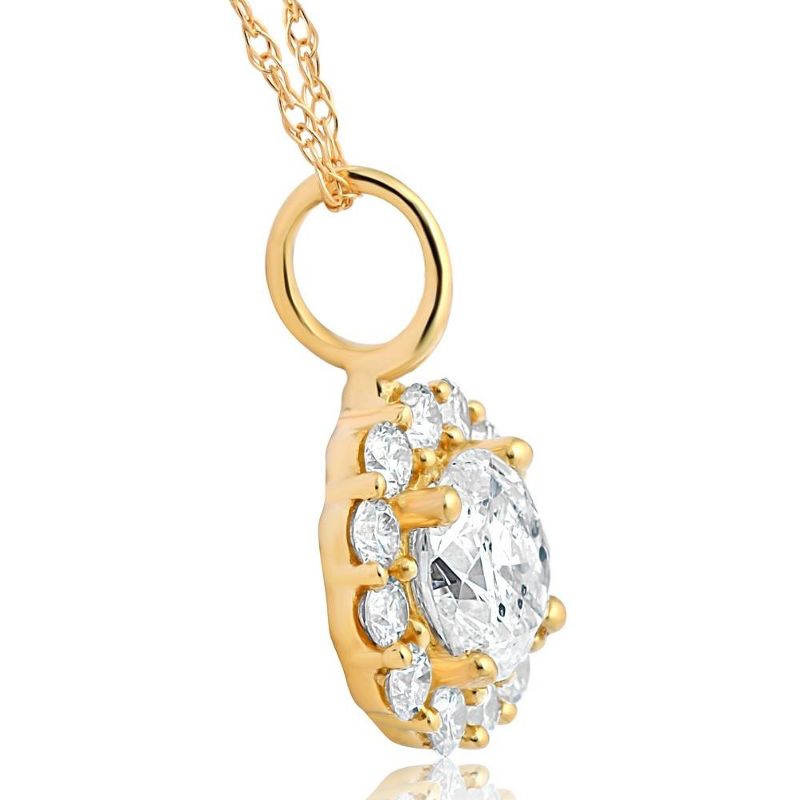 Pompeii3 1 Ct Halo Diamond Pendant 14k Yellow Gold 18" Chain Necklace, 2 of 6
