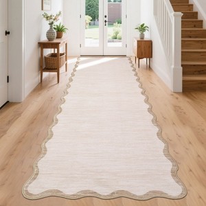 Washable Rug Modern Scalloped Rug Non Slip, Neutral Indoor Carpet - 1 of 4