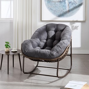 Dolonm Outdoor Rattan Rocking Chair with Padded Cushion, Oversized Recliner Rocker for Porch, Patio, Garden, Living Room, 250lbs Capacity - 1 of 4