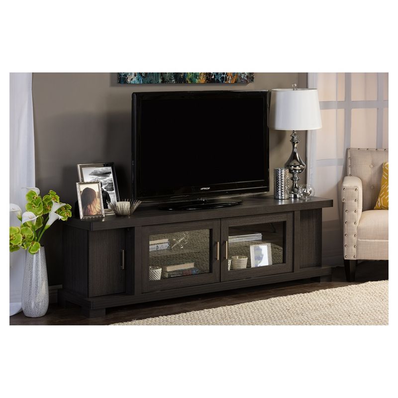 Viveka Wood Cabinet with 2 Glass Doors and 2 Doors TV Stand for TVs up to 75&#34; Dark Brown - Baxton Studio, 5 of 6