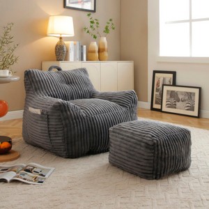 Bean Bag Chair Modern with Footstool and Armrests for Living Room Lounge 27.5"W-3irtyhousy - 1 of 4