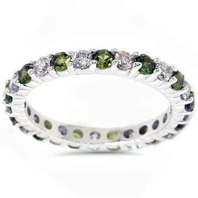 Pompeii3 1 1/2ct Peridot & Diamond Common Prong Eternity Wedding Ring 14K White Gold