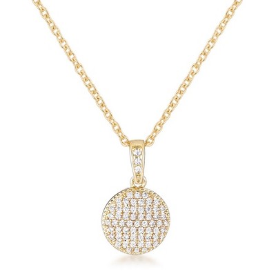 ShineHigh Pave CZ Disk Pendant Necklace – Dazzling Cubic Zirconia in Goldtone, Rose Goldtone, or Rhodium Finish with Matching Chain