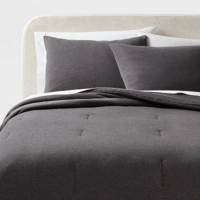 3pc Full/queen Jersey Comforter And Sham Set Dark Gray Heather ...