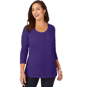 Jessica London Women's Plus Size Stretch Cotton Scoop Neck Tee - 1 of 4