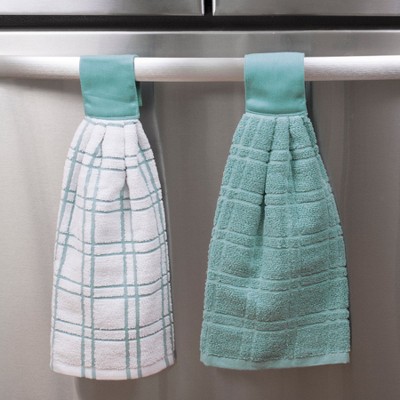 Dew Green and White Cotton Terry Kitchen Towel Set