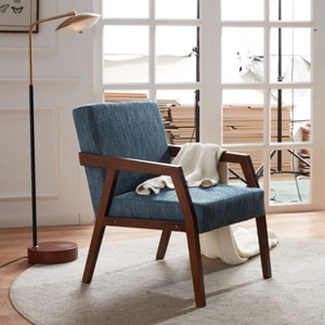 CENGHU Solid Wooden Mid-Century Modern Accent Chair, Linen Fabric Reading Chair, Upholstered Arm Chair for Living Room, Bedroom - 1 of 4