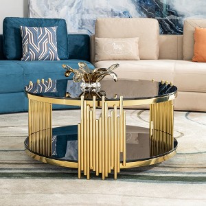 double layer black tempered glass top stainless steel round coffee table for living room - 1 of 1