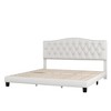 King Upholstered Linen Platform Bed Frame with Curved Tufted Headboard  Beige-ModernLuxe