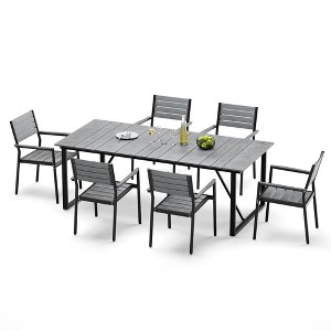Crestlive Products 7pc Outdoor Dining set Table 82.7 inch Patio Dining Table Wooden-Like Top Aluminum Frame with Umbrella Hole 6seat - 1 of 4