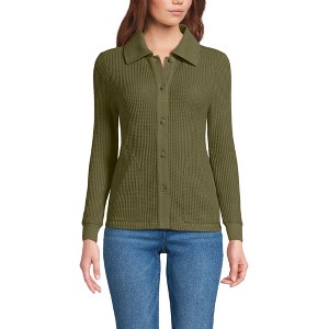 Lands' End Women's Waffle Relaxed Long Sleeve Shirt Jacket - 1 of 4