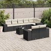 vidaXL 9 Piece Patio Sofa Set with Cushions Black Poly Rattan - Black and Cream With Table - 2 of 4
