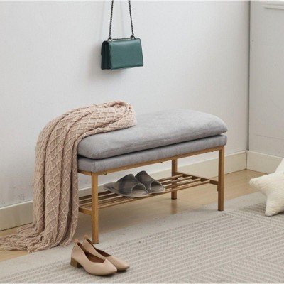 NicBex Modern Bench with Shelf,Linen Shoe Bench with Metal Legs for Bedroom,Living Room,Entryway