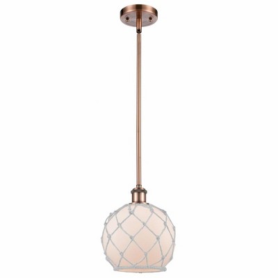 Farmhouse Rope - 1 Light Stem Hung Mini Pendant In Industrial Style-10 Inches Tall and 8 Inches Wide