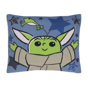 Star Wars The Child Cutest in the Galaxy Blue, Green and Gray, Grogu, Sorgan Frog and Stars Super Soft Decorative Toddler Pillow - 1 of 4