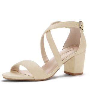 Allegra K Women's Open Toe Crisscross Buckle Ankle Strap Block Heel Sandals - 1 of 4