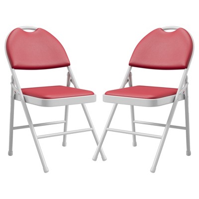 2 Pack Folding Chairs with PU Leather Padded Cushion and Back, Metal Foldable Chair for Indoor Outdoor, Commercial Stackable Guest Chairs