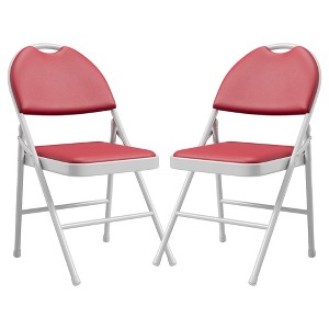 2 Pack Folding Chairs with PU Leather Padded Cushion and Back, Metal Foldable Chair for Indoor Outdoor, Commercial Stackable Guest Chairs - 1 of 4