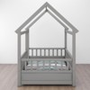 LOVSON Twin Size Floor Wooden Bed with House Roof Frame, Fence Guardrails,Grey - 3 of 4