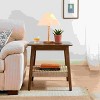 Lirago Dark Walnut Mid-Century End Table with Woven Shelf Solid Wood Bedside Table 23"H x 23"D x 23"W - 3 of 4