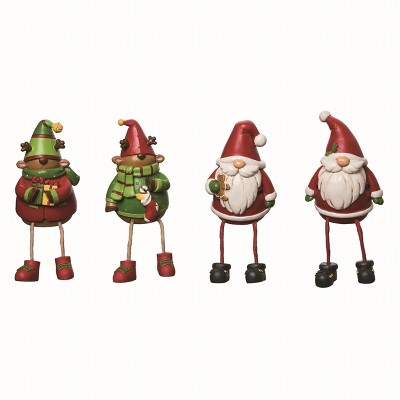 Transpac Resin Santa and Reindeer Shelf Sitter Set of 4 Decorative Animal Figurines for Christmas Multicolored Tabletop and Mantel Decor Indoor Use
