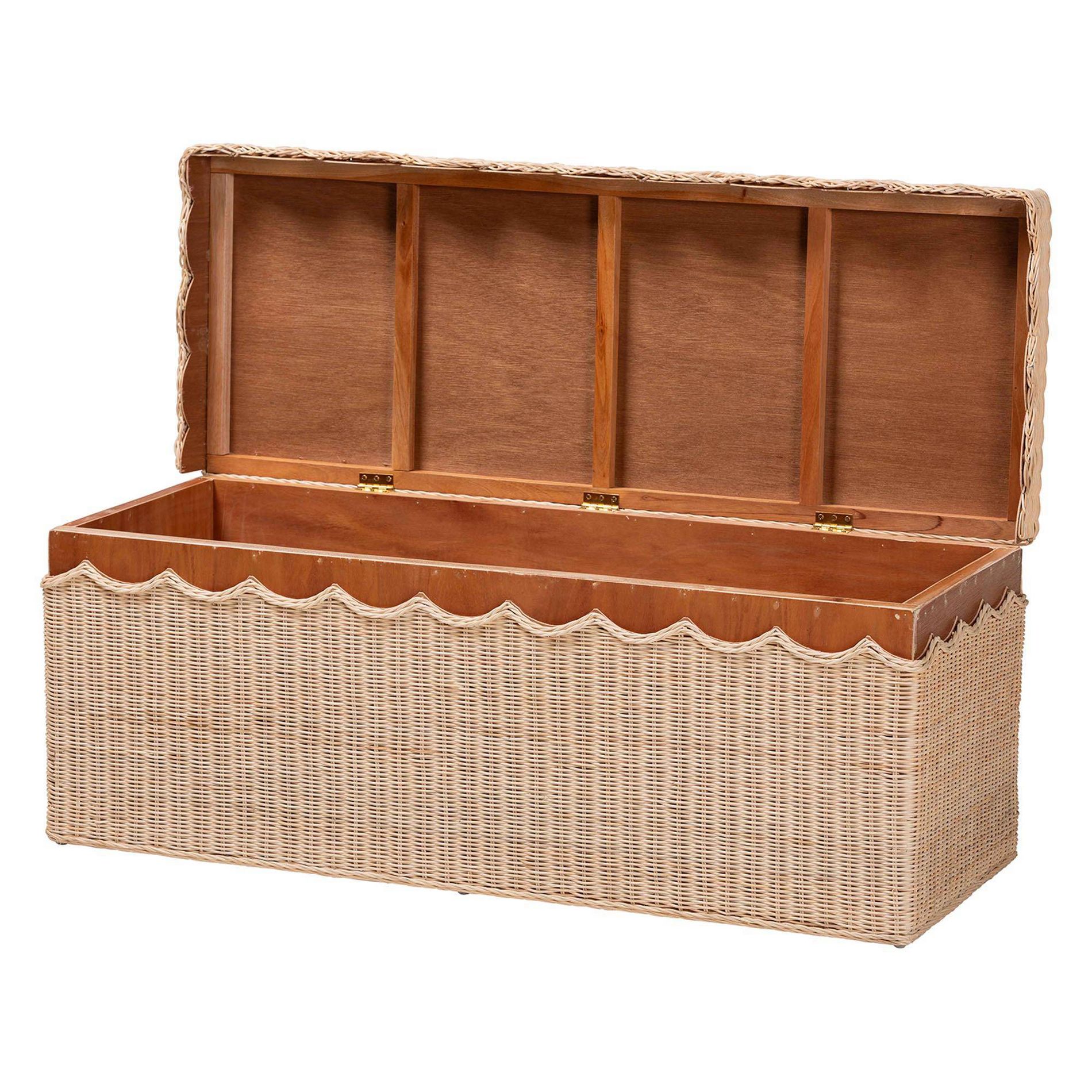 bali & pari Damita Scallop Natural Rattan Chest with LiftTop Lid Natural
