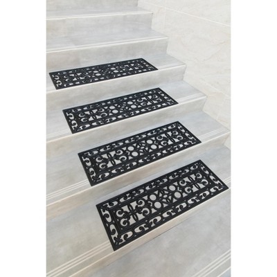 Black Scrollwork Rubber Anti-Slip Stair Tread Mats, Set of 4