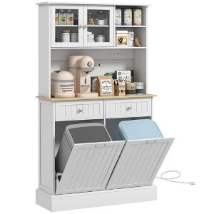 HOMCOM 68" Kitchen Pantry Cabinet with Charging Station, 2 Tilt Out Trash Cabinets and Microwave Stand, Modern Storage Cabinet - 1 of 4