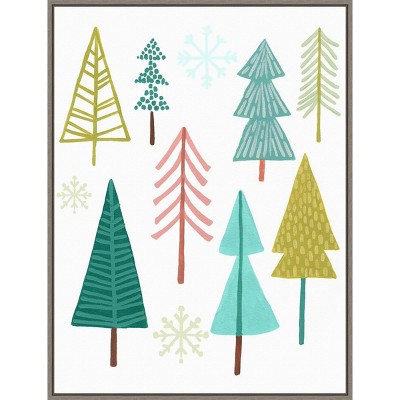 22" x 30" Modern Holiday I Trees Framed Wall Canvas - Amanti Art