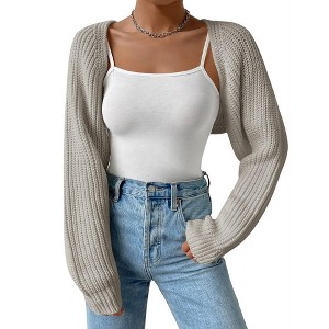 Womens Cardigan Long Sleeve Open Front Sweater Shrug Midweight Cozy Bolero for Winter Cable Knit Ribbed Cuff Sweater Cardigan - 1 of 4
