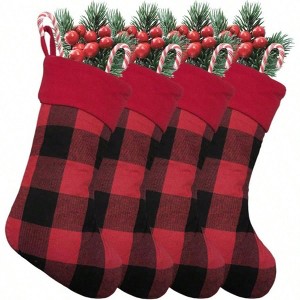 4Pack Buffalo Plaid Stockings 20 Inches Large Plaid Xmas Stockings with Faux Cuff Holiday Family Party Ornaments Decor - 1 of 4