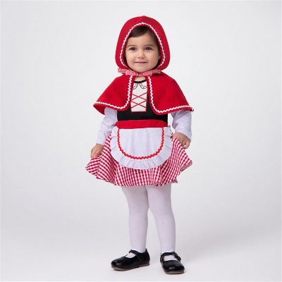 Joyfy Toddler's Little Red Riding Hood Costume Halloween - Little Red Riding Hood Costume with Hood Bodysuit Cape&Skirt Set for Baby Girls
