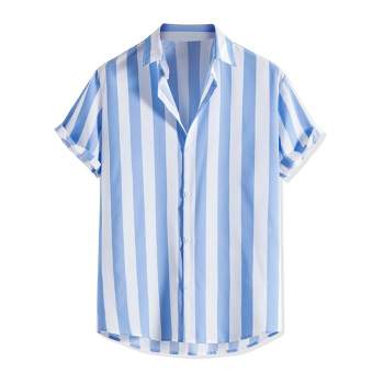 Lars Amadeus Men's Stripe Short Sleeved Color Block Button Down Beach Shirt