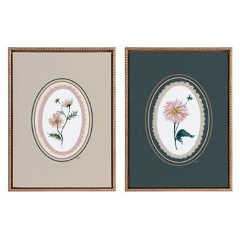 (Set of 2) 18"x24" Sylvie Cosmo and Dahlia in Oval Framed Arts by Valerie McKeehan of Lily and Val Gold - Kate & Laurel All Things Decor