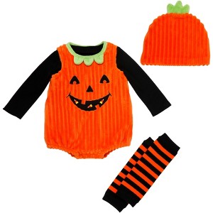 Baby Starters Baby Halloween Pumpkin 4 Piece Romper Set - 1 of 4