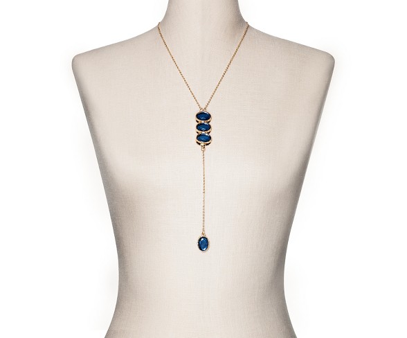 Women's Gentribe Y Necklace With Oval Blue Castings - Gold/Blue (22"+3")
