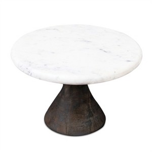 Marble Pedestal Tray with Wood Base (Set of 2) - 1 of 2
