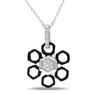 EVERLY JEWELRY | Sterling Silver 1/10 CT TW Diamond Hexagon Pendant with Chain Black Rhodium Plated - 17 inch - 1 of 2