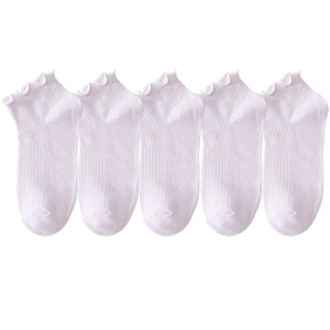 Anna-Kaci Women's 5-Pack Ribbed Ankle Socks with Ruffle Lettuce Trim Soft Stretch Cotton Cute Everyday Style - 1 of 4