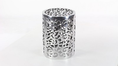 Polished Silver Round Metal Accent Table with Precision Cut Design