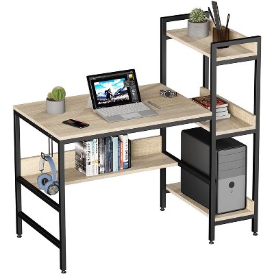 Bestier Small L Shaped Desk with Shelves 47 inch Reversible Corner Computer Desk Writing Gaming Storage Table for Home Office Small Space, Oak