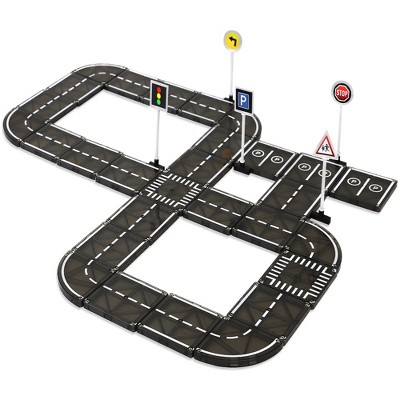 Playmags Magnetic Tiles Road Set - 50 Pcs Construction Toy Car Track, Building Blocks Magnet Toys