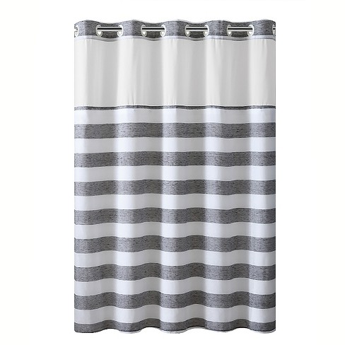Yarn Dye Striped Shower Curtain With, Gray Hookless Shower Curtain
