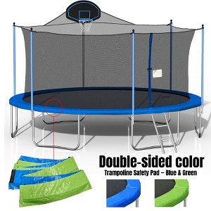 Okak 14/16FT Double-side Toddler Trampolines with Basketball Hoop, Outdoor Trampolines with Ladder and Safety Enclosure Net, Rebounder for Garden - 1 of 4