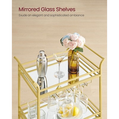 Gold Glass and Steel 3-Tier Bar Cart with Wine Holders