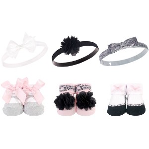 Hudson Baby Infant Girl Headband and Socks Giftset 6pc, Silver Ballet, One Size - 1 of 2