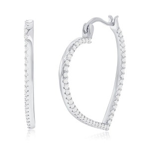 Bella Silver Sterling Silver, CZ Heart 25MM Hoop Earrings - Silver - 1 of 2