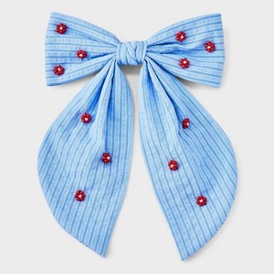 Girls' Striped Bow with Flowers Barrette - Cat & Jack™ White/Blue - 1 of 3